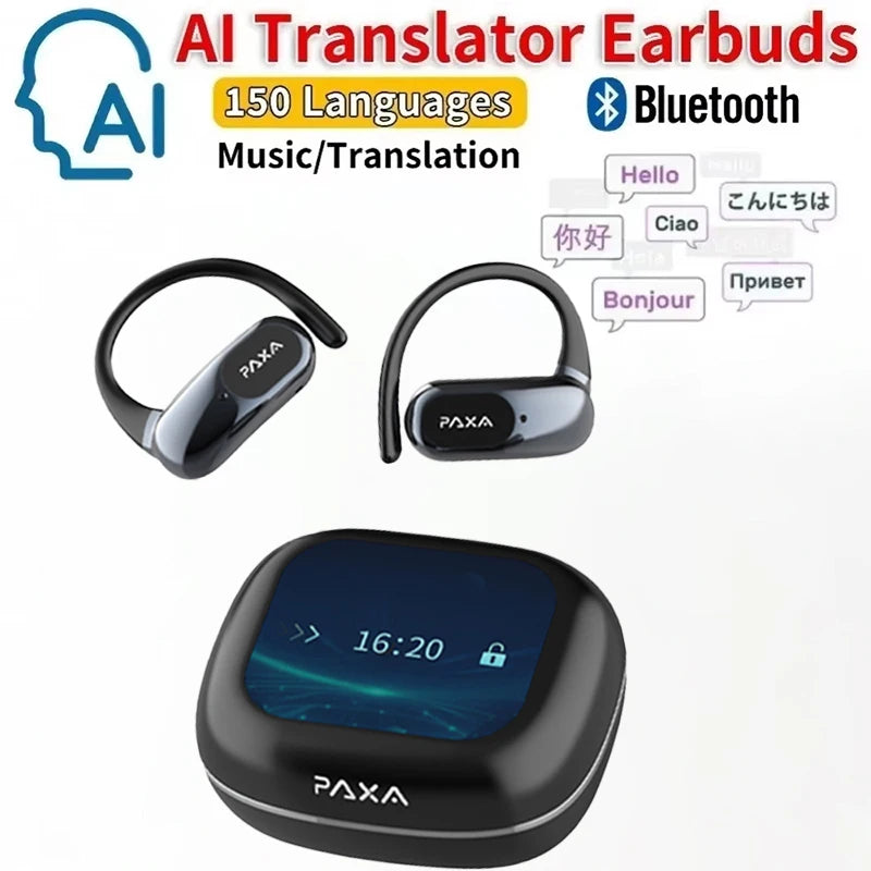 PAXA OpenAirUltra AI Translation Real Time 3-in-1 Translator Earbuds 145 Languages & Accents Bluetooth 5.4 Translating Earphones