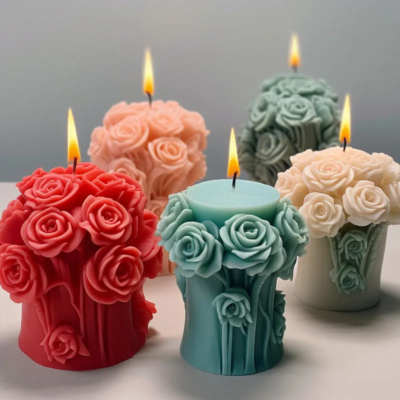 KIMLUD, Rose Pillar Candle Mold 3D Rose Flower Silicone Mold Handmade Bouquet of Flowers,Wedding Gift,Home Desktop Decor Mold, KIMLUD Womens Clothes