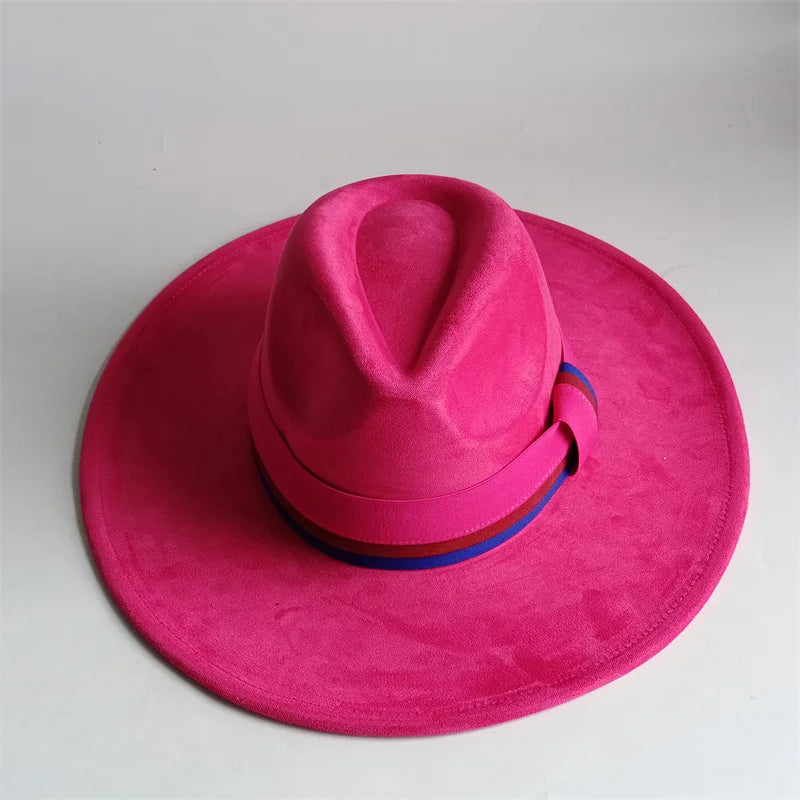 Suede Fedora Hat Wide Brim — Grayish Brown | KIMLUD
