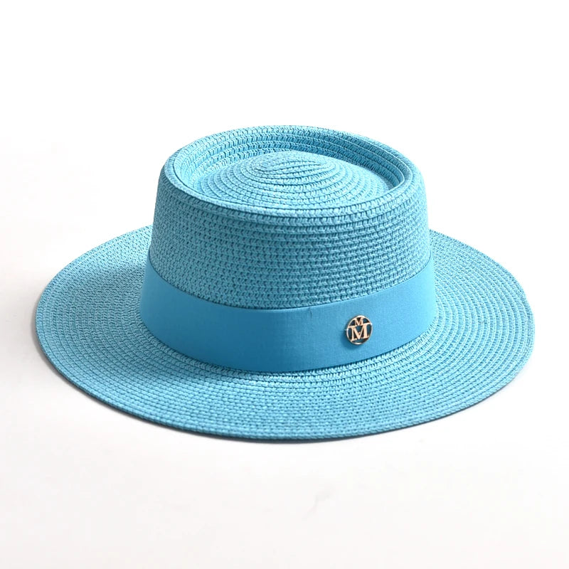 Hats and Caps Flat Brim Sun Hat with Ribbon — Natural | KIMLUD