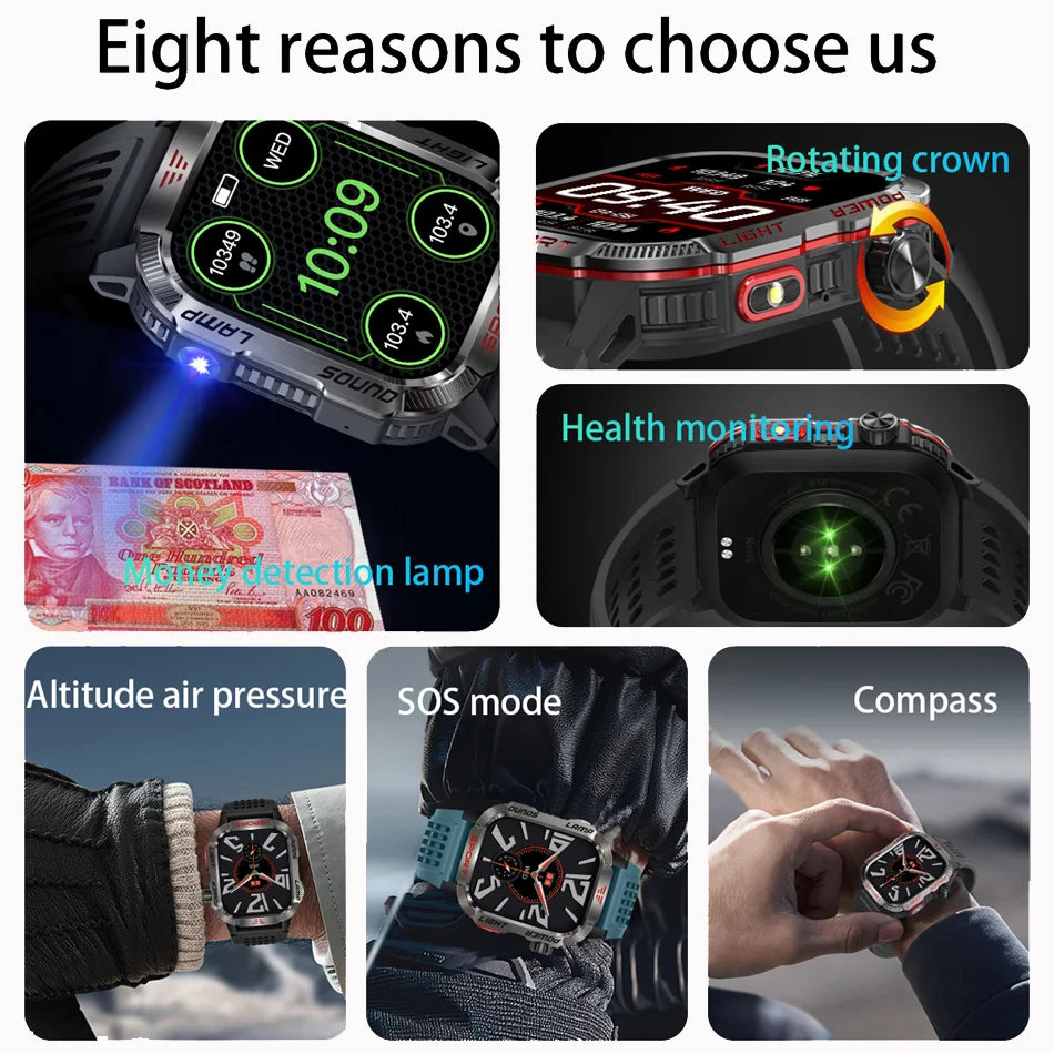 New Military GPS Smart Watch Men Flashlight Compass Waterproof 600mAh Battery Outdoor Sport Tracker Bluetooth Call Smartwatch