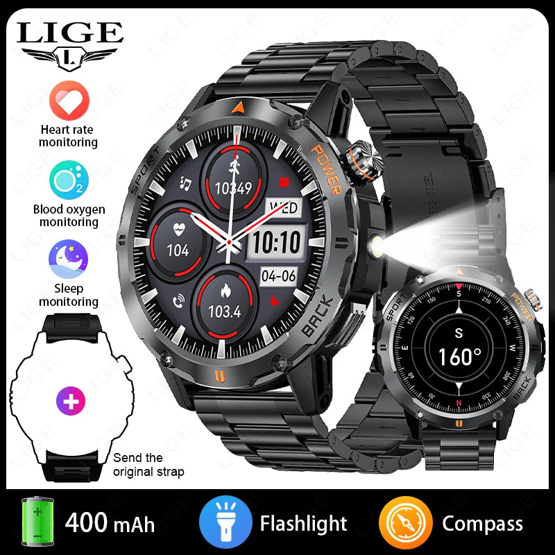 2025 New Outdoor Military Compass Smartwatch Men's 360*360 HD Large Screen Heart Rate Bluetooth Call IP68 Waterproof Smart Watch