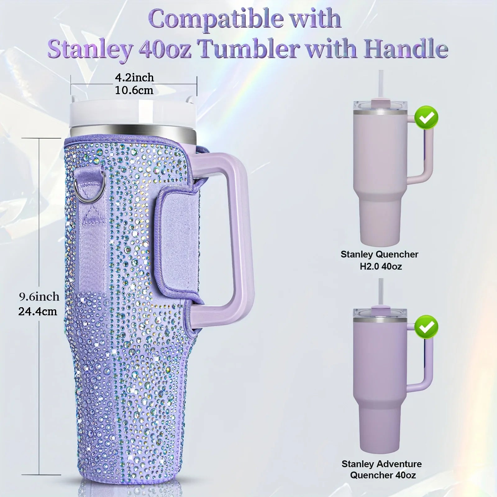 40oz bling shiny rhinestone Water Bottle Bag protecting case For Stanley Quencher Cup Sleeve Strap Pouch
