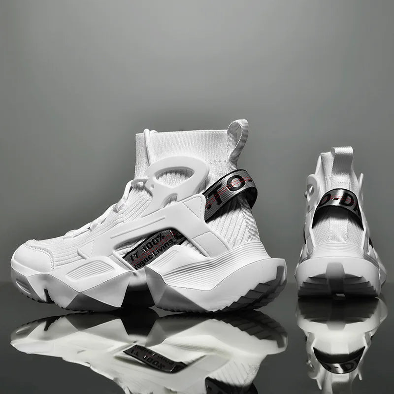 Men's High-Top Sneakers – Chunky Silhouette – White | KIMLUD
