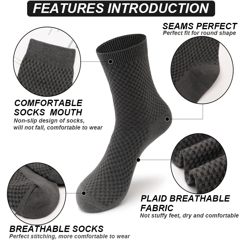 Bamboo Fiber Compression Socks Long Crew for Men — Black | KIMLUD