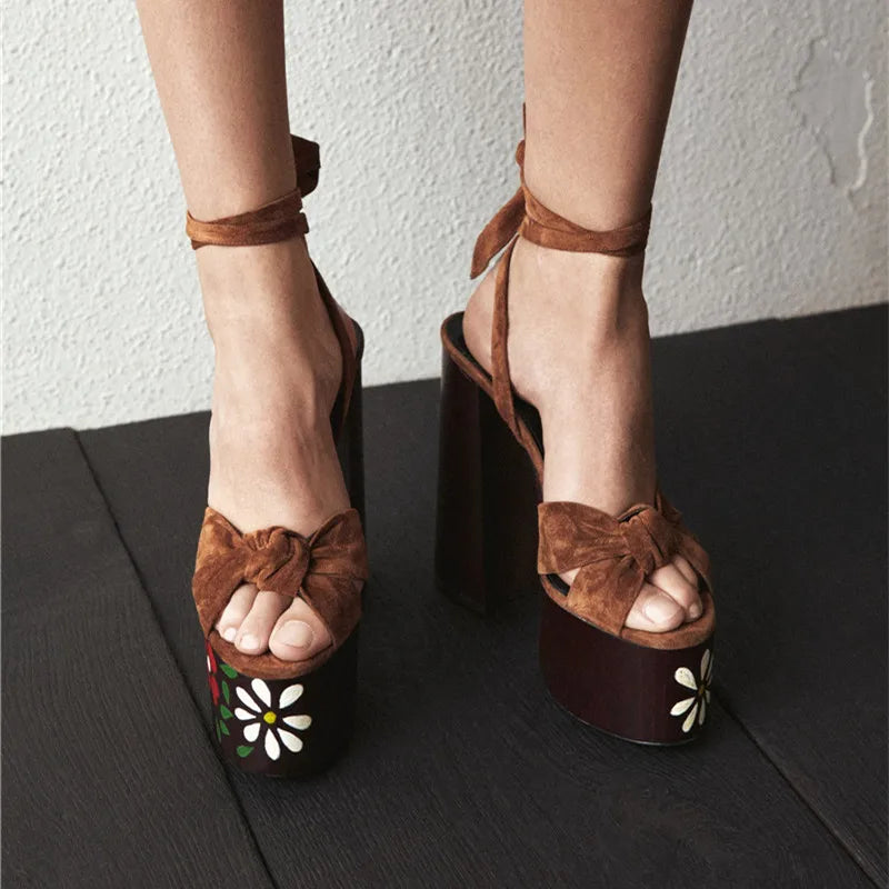 Silk Sandals Platform Ankle Strap Open Toe — Red | KIMLUD