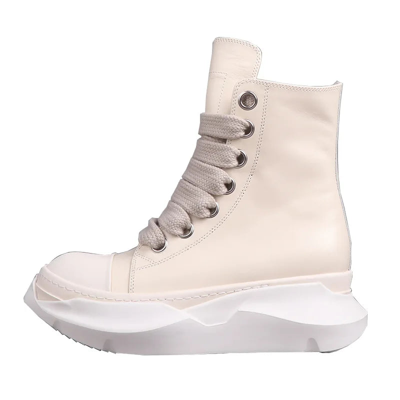 Mid-Calf Motorcycle Boots – High Heel – Leather – Black White | KIMLUD