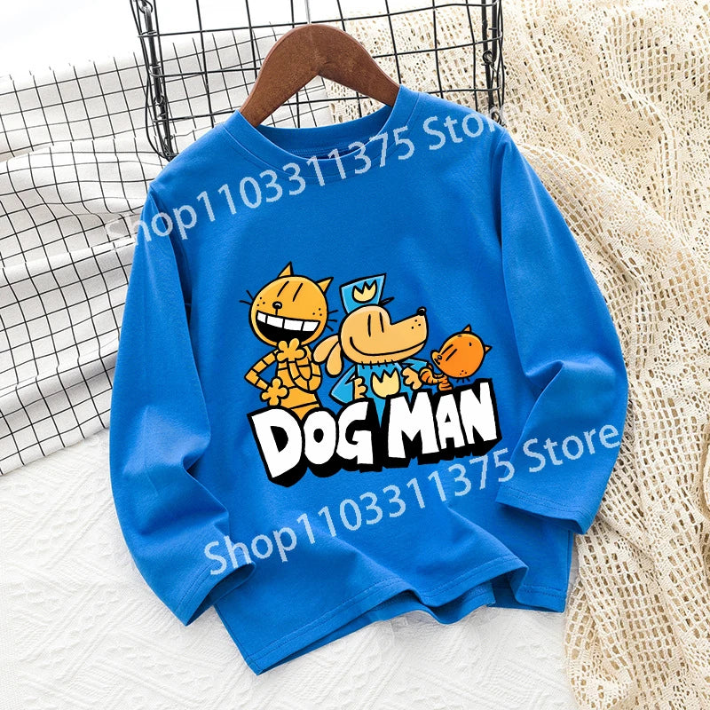 Dog Man Children's T-shirt Short Sleeve Cotton Outdoor Wear Fashion Blue Hip Hop Toddler Cute Cartoon Anime Boys Clothes Toddler