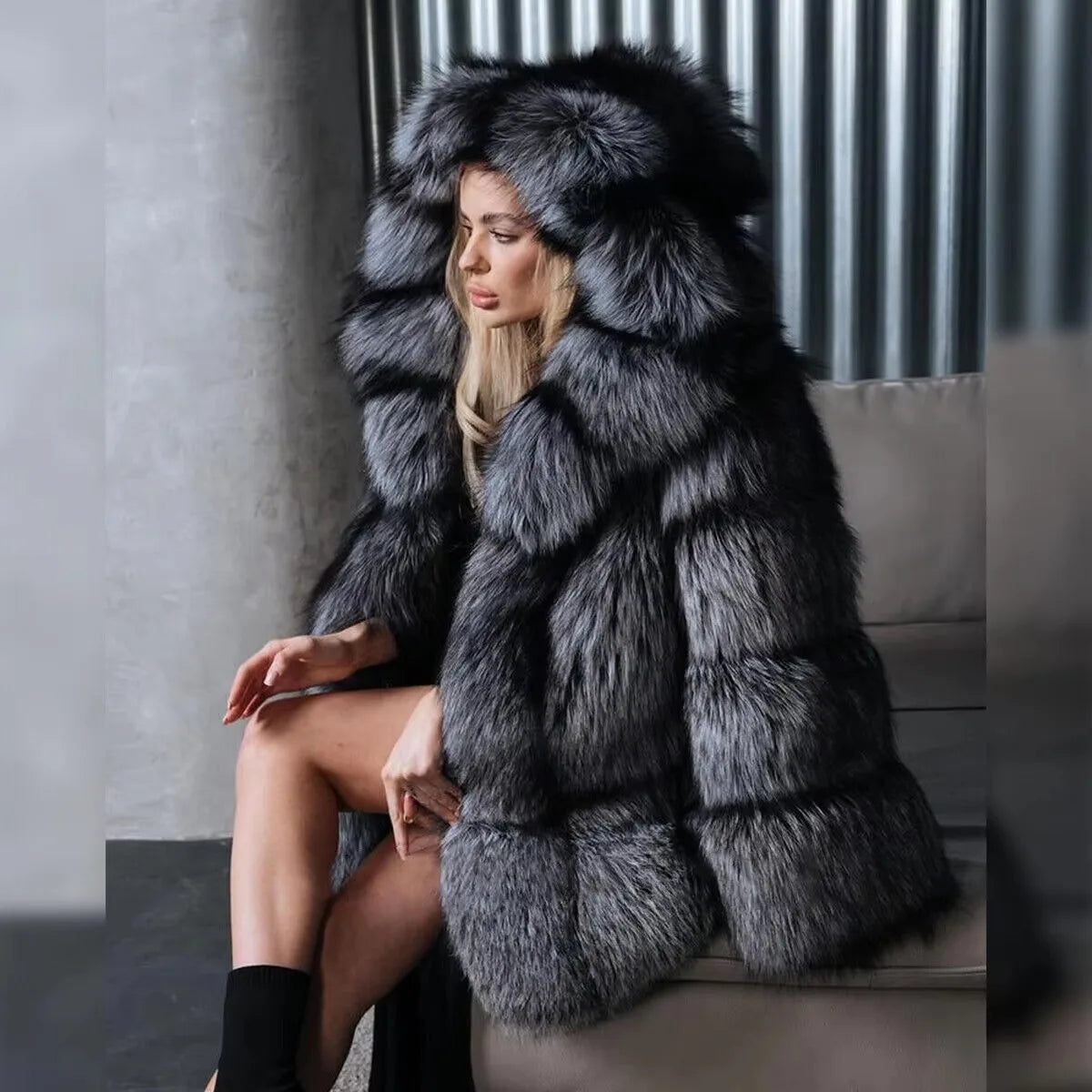 Fur Coat – Turn-Down Collar – Long Silhouette – Brown | KIMLUD