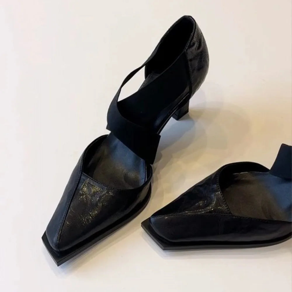 Mary Jane Shoes – Cross Elastic Strap – Square Toe Silhouette | KIMLUD