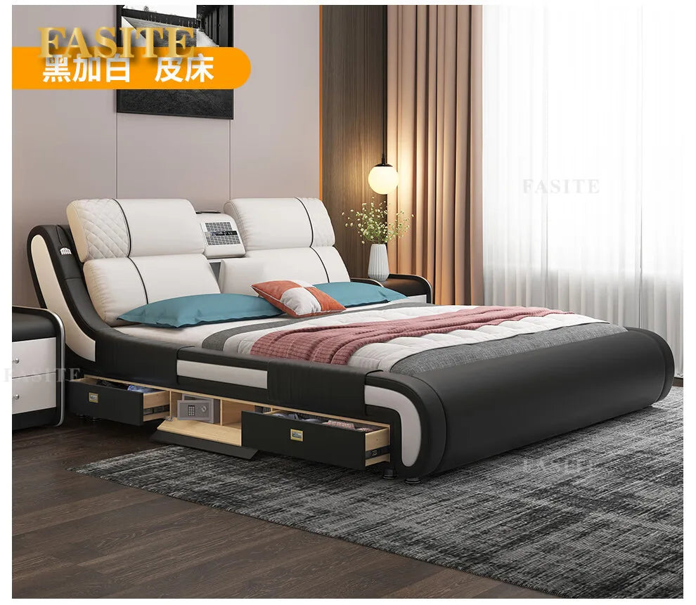 Modern Simple Massage Bed Luxury Water Proof Design Bedframe Double Bed Smart White   Nordic Furniture