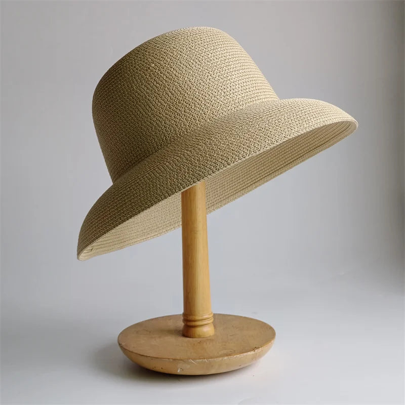 Panama Straw Floppy Sun Hat — Black With Ivory Ribbon | KIMLUD