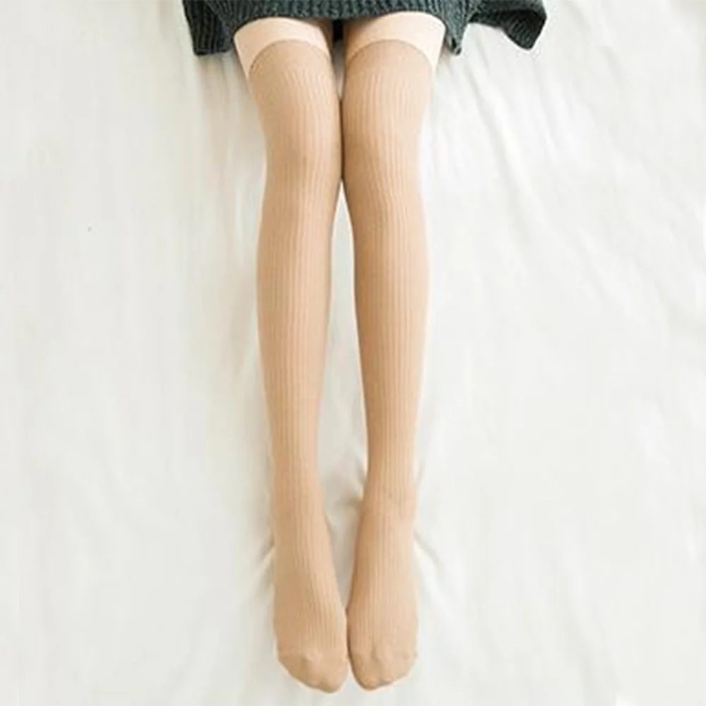 Knit Ultra-Warm Over-Knee Stockings Striped — Black | KIMLUD