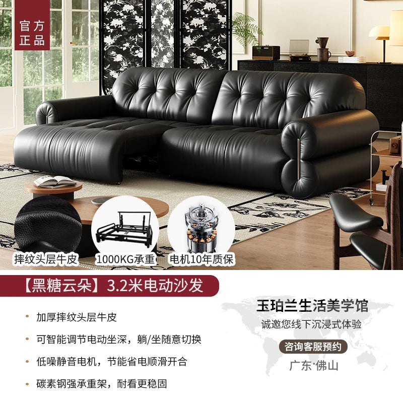 Leather Minimalist Modern Sectional Sofa With Smart Features — Black | KIMLUD