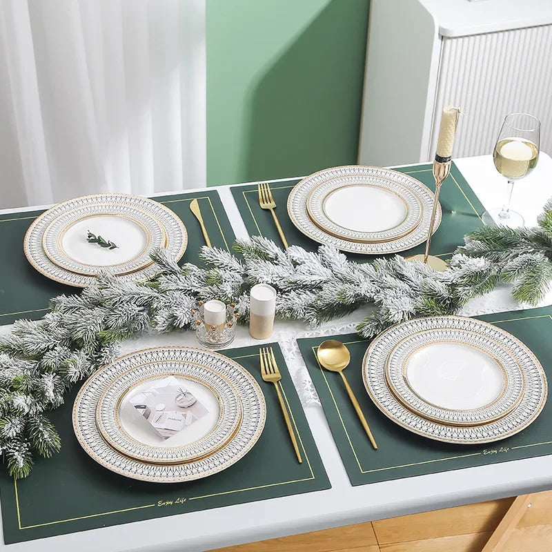 Ceramic Dinner Plates Golden Bead Trim — White | KIMLUD