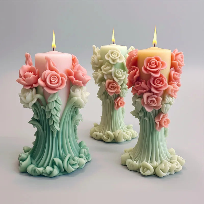 KIMLUD, Rose Pillar Candle Mold 3D Rose Flower Silicone Mold Handmade Bouquet of Flowers,Wedding Gift,Home Desktop Decor Mold, KIMLUD Womens Clothes