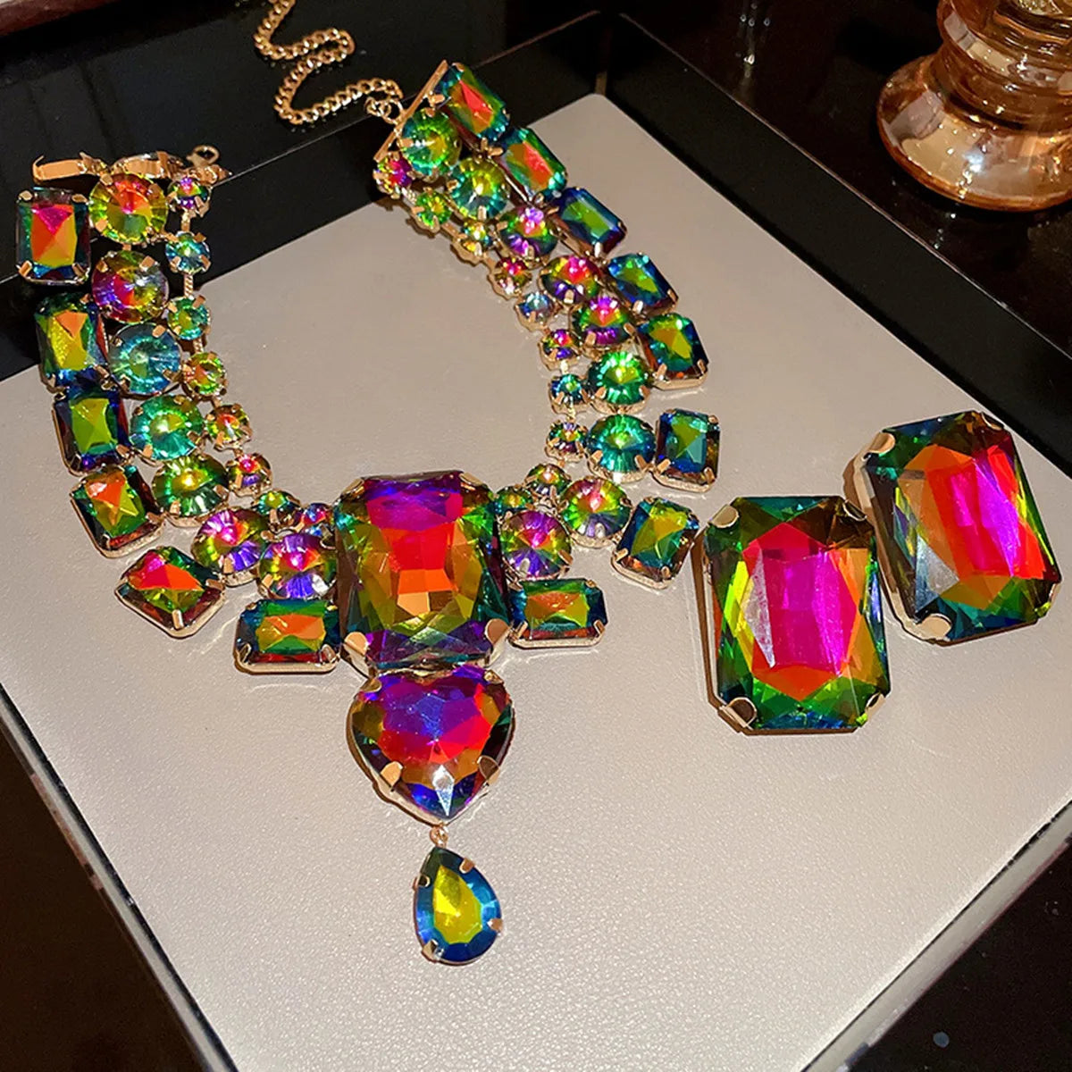 Crystal Square Necklace Set — Multi-Color | KIMLUD