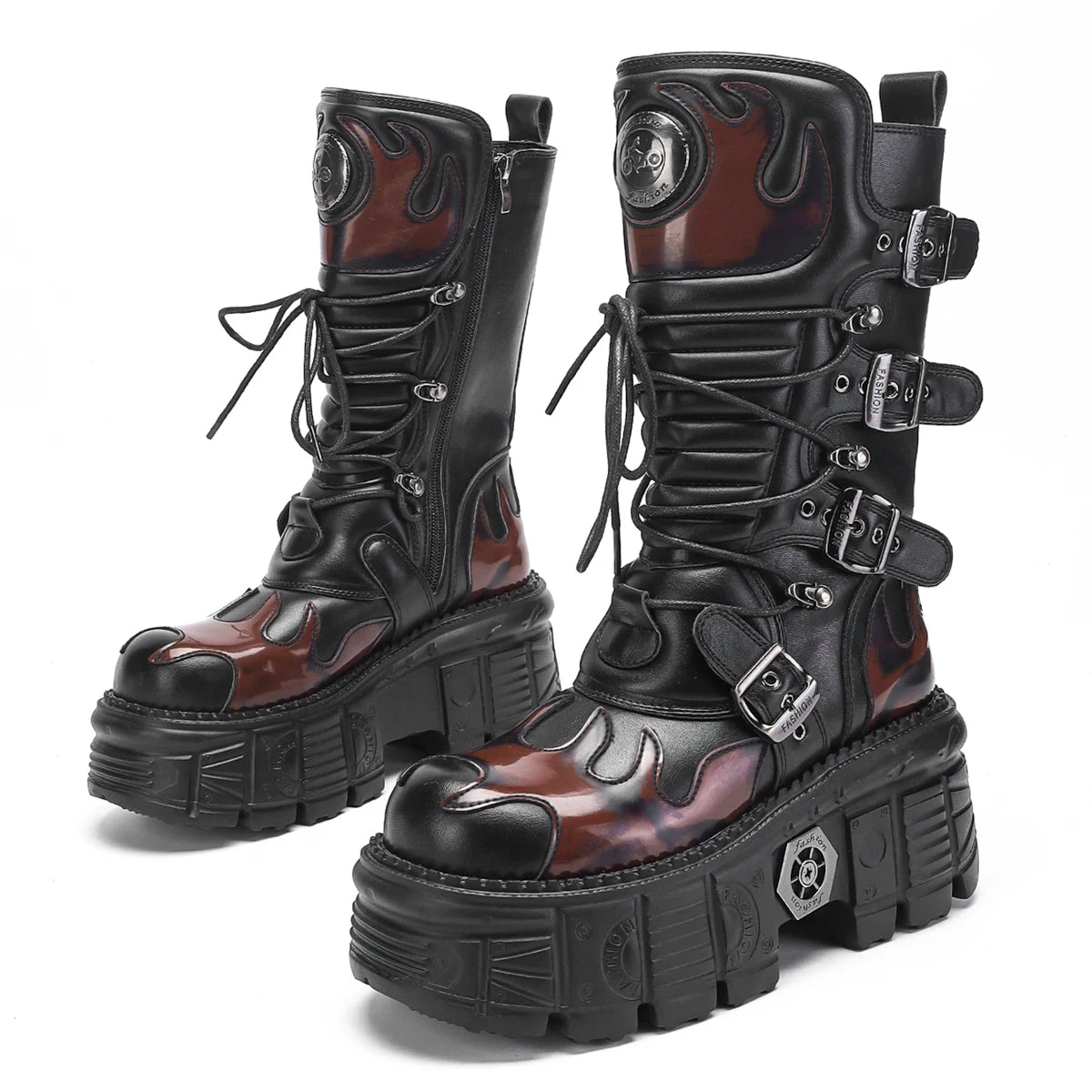 Mid-Calf Boots – Heavy Metal Decoration – Dark Cyberpunk | KIMLUD