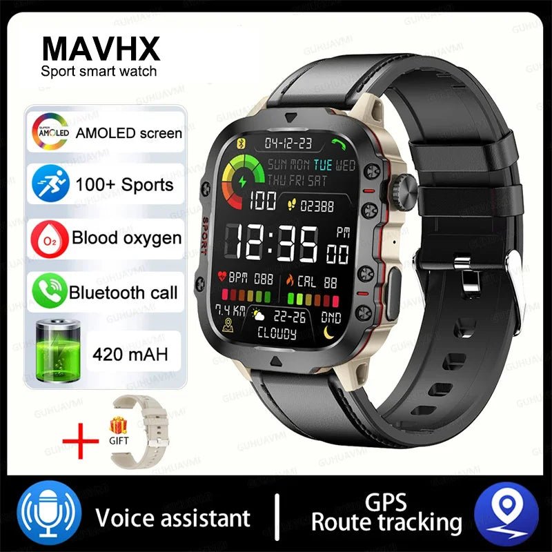 2024New Rugged Military Fitness Smart Watch Men For Android Xiaomi IOS 3ATM Waterproof Sport Ai Voice Calling Smartwatch Outdoor