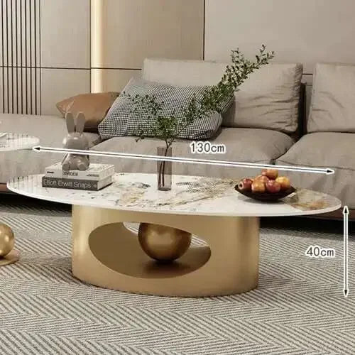 Marble Effect Coffee Table Nordic Oval — White | KIMLUD