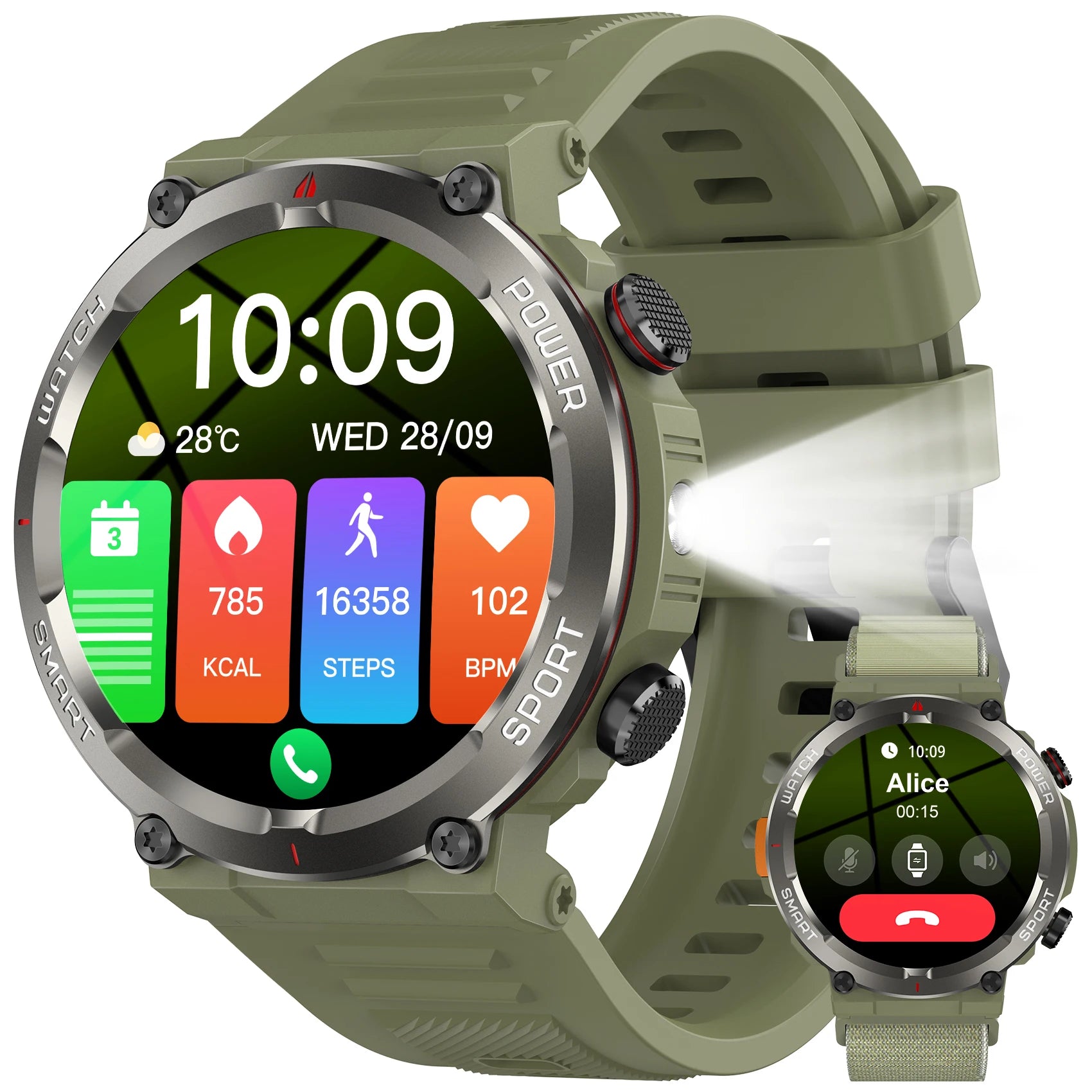 Blackview W50 Pro Waterproof Smart Watch with LED Flashlight 960mAh Battery Life Bluetooth Call Outdoor Watches for Man Woman