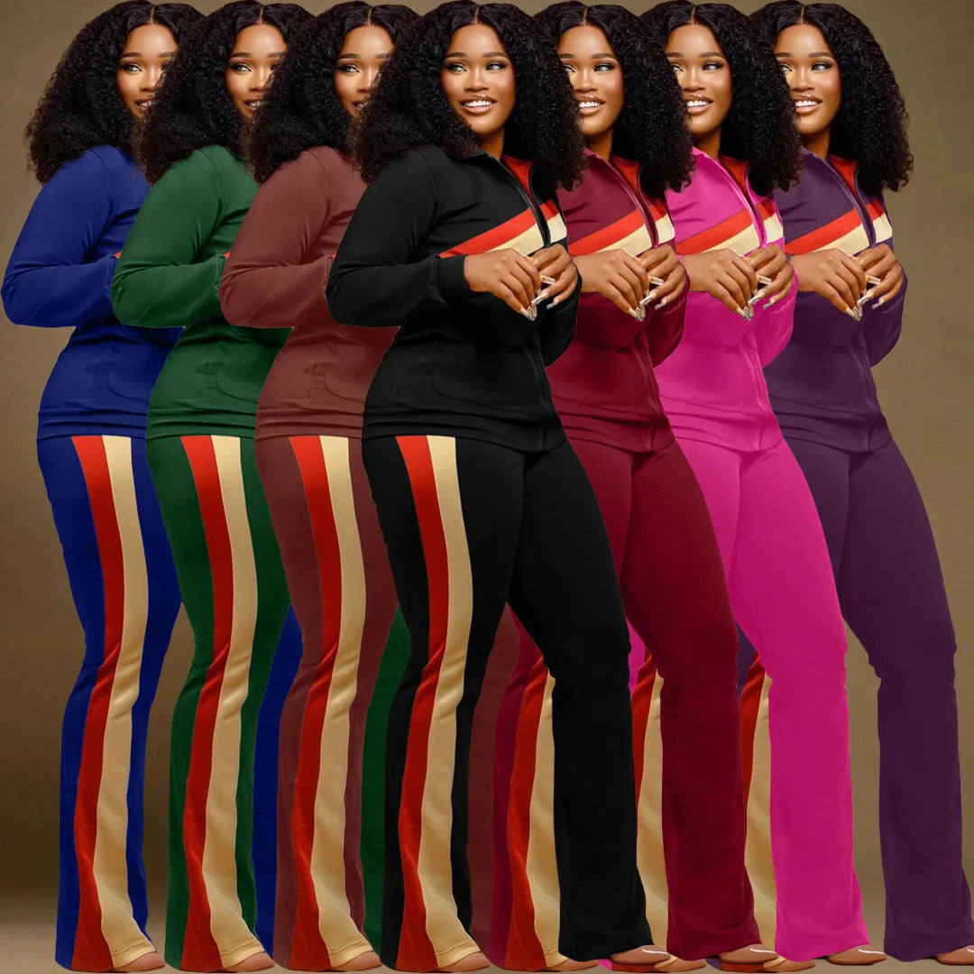 Women's Spor Two-ket Faion Set Long Sve Long Pants Winter Collection Adult Size Clothing Set with kets