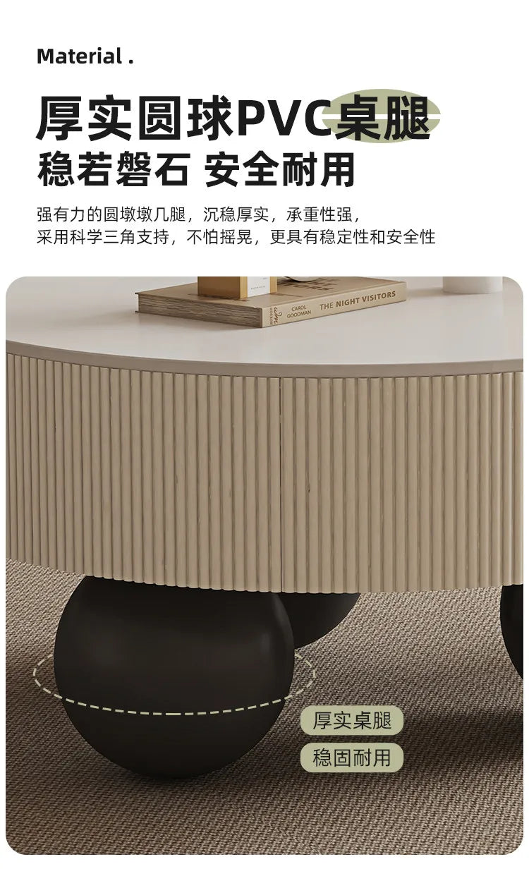 Minimalist Round Coffee Table With Storage Drawers — Ivory White | KIMLUD