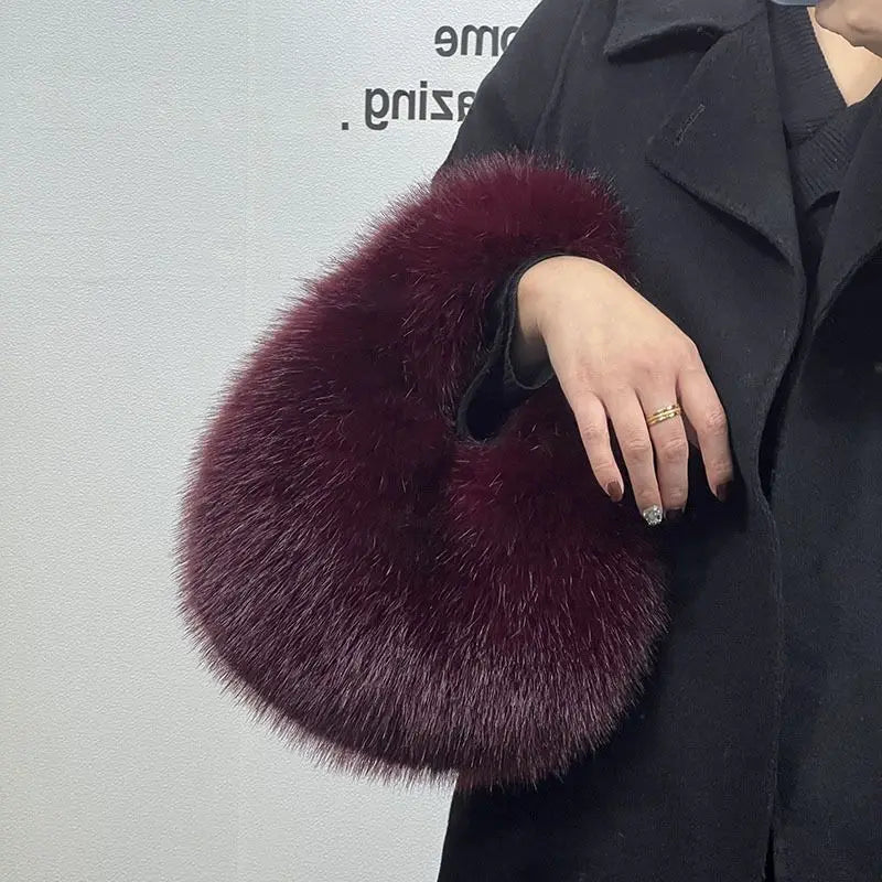 Winter Casual Furry Shoulder Bags for Women Solid Color Soft Plush Ladies Clutch Purse Handbags Lightweight Female Hobos Bag