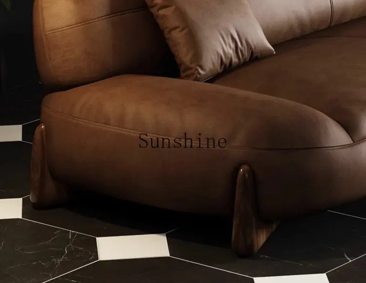 Leather Oil Wax Retro Italian Sofa Compact Design For Small Apartments — Cognac Brown | KIMLUD