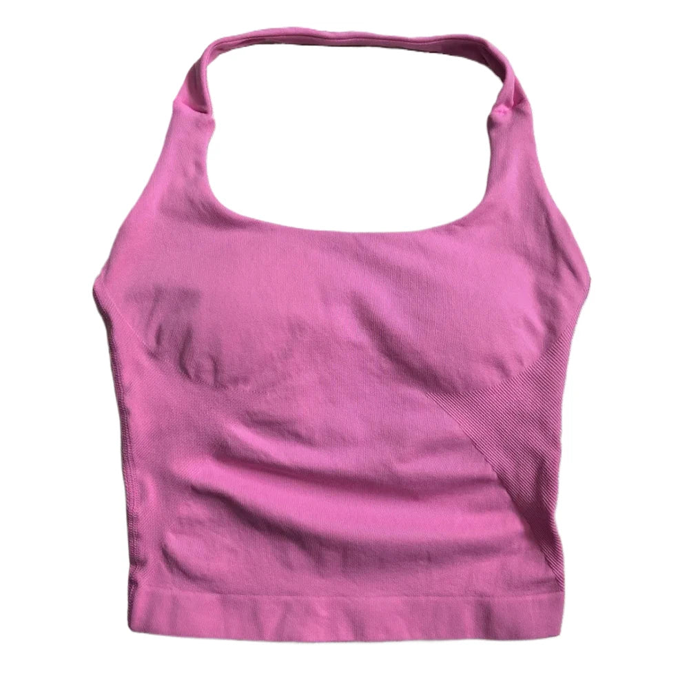Padded Sports Bra – Backless Strappy – Halter | KIMLUD