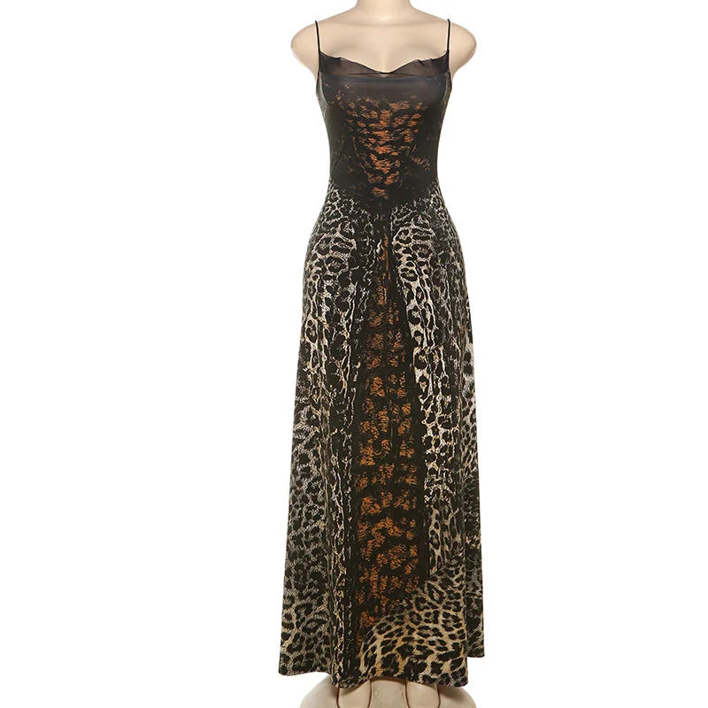 Doyerl Leopard Print Patchwork Party Long Dresses Women Night Club Birthday Spaghetti Strap Strapless Sexy A-line Maxi Dress