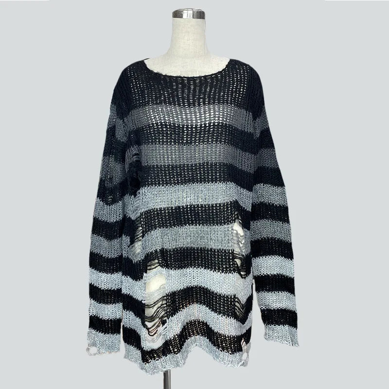 Sweater – Rainbow Gradient Stripes – Knit – Loose | KIMLUD