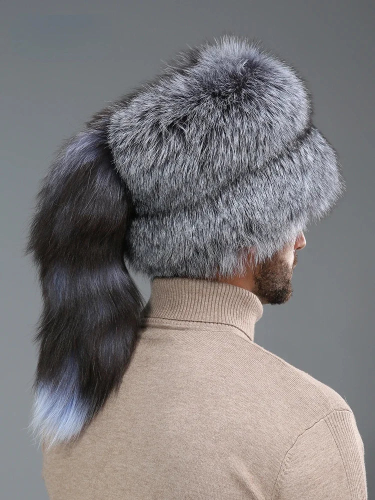 2024 Unisex Real Fox Fur Beanies Hat Mongolian Hat Unique Process Fox Tail Design Luxury Winter Warm Hats For Fashion Bomber Hat