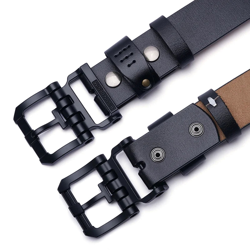 Cowhide Belt Vintage Pin Buckle — Deep Midnight Black | KIMLUD