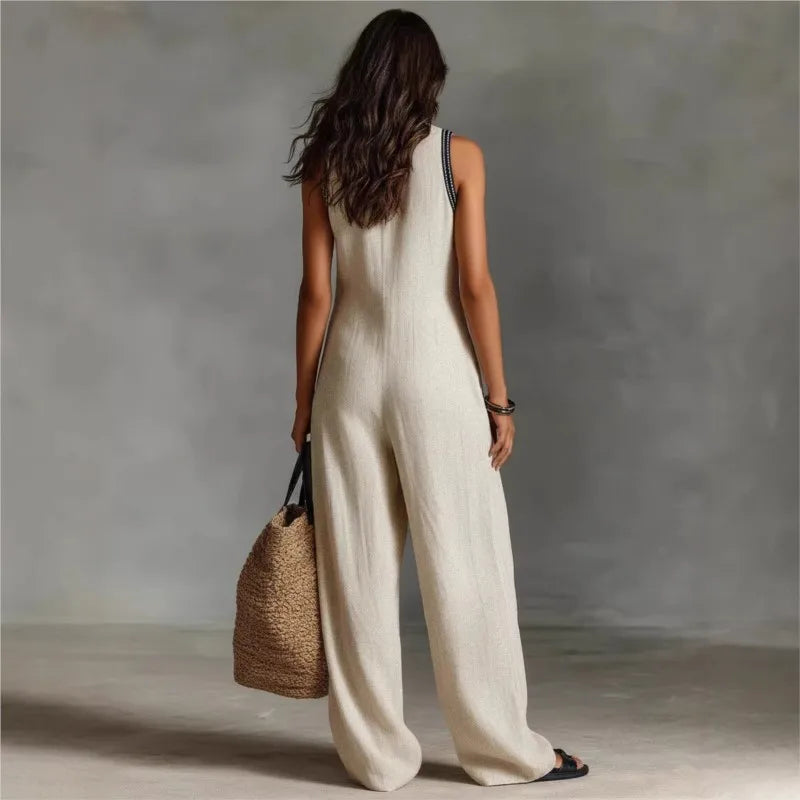Polyester Printed Jumpsuit — Black | KIMLUD