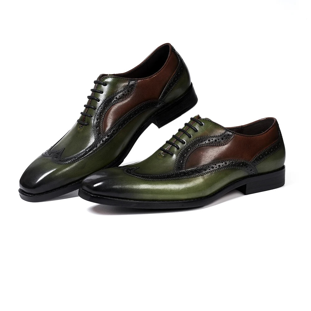Luxury Italian Men&#39;s Oxfords Genuine Leather Brogue Wingtip Wedding Party Dress Shoes for Men Classic Lace-Up Office Formal Shoe