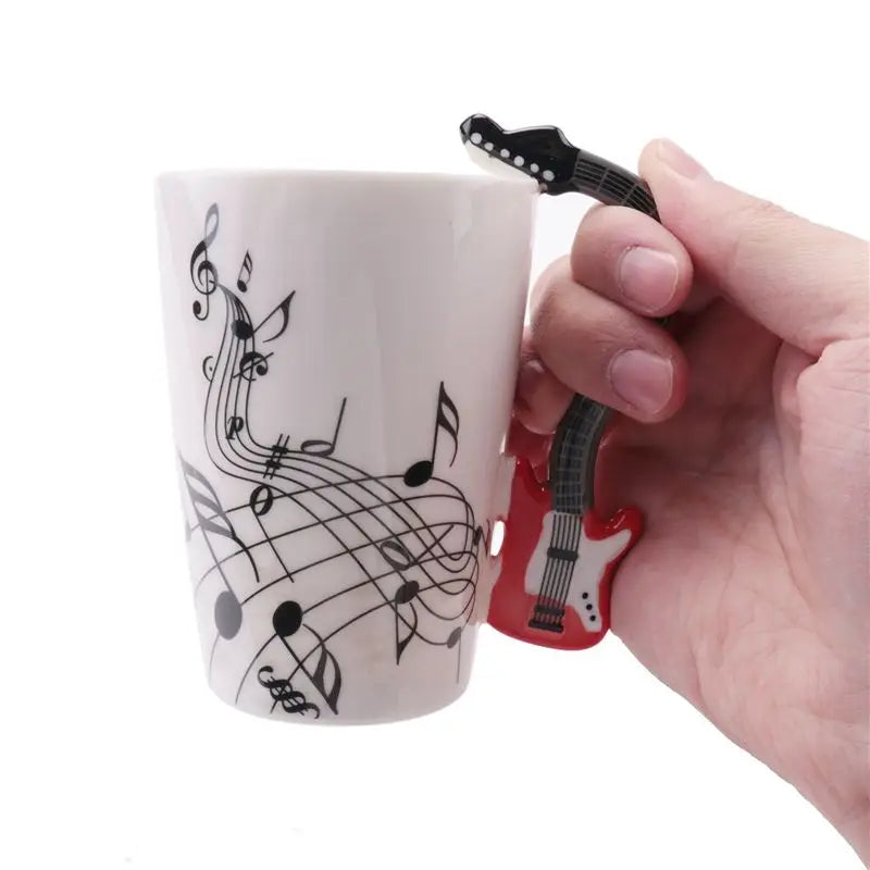 Ceramic Mug With Guitar-Shaped Handle — White | KIMLUD