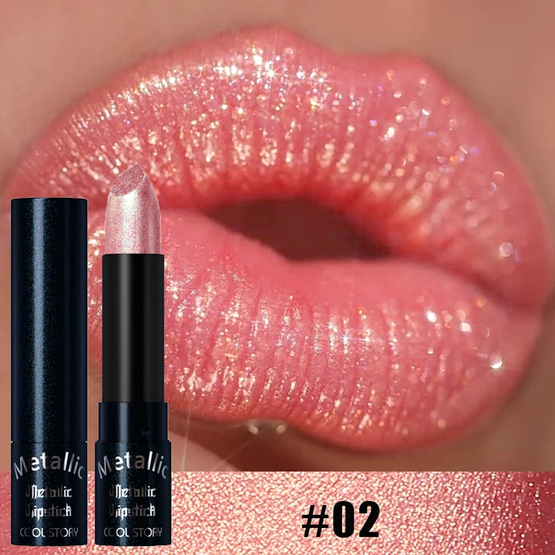 Diamond Pink Lipstick Metallic Glitter Lipstick Waterproof Shiny Pearlescent Dark Blue Red Matte Lip Gloss Halloween Lips Makeup