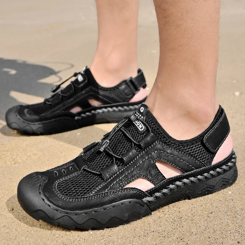Mesh Sandals Ankle-Wrap Outdoor Casual — Sandstone Brown | KIMLUD