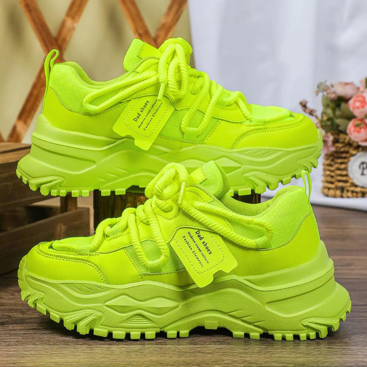 Platform Air Mesh Sneakers With Thick Sole — Yellow | KIMLUD