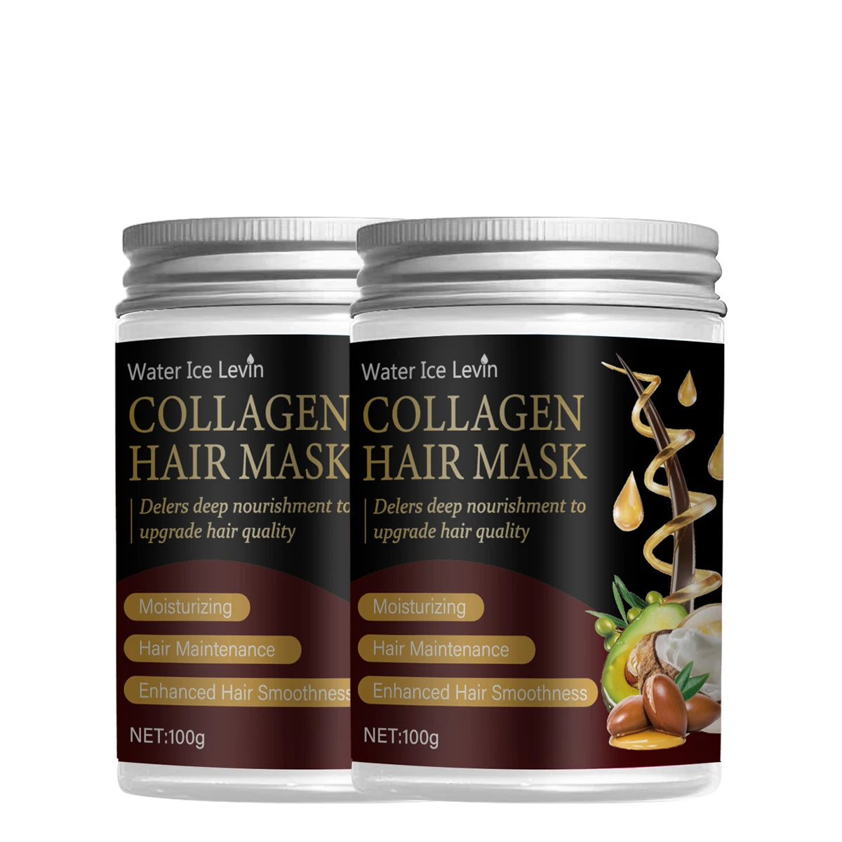 Collagen-Infused Hair Mask With Argan And Coconut Oil For Deep Nourishment And Smoothness — Ebony Black | KIMLUD