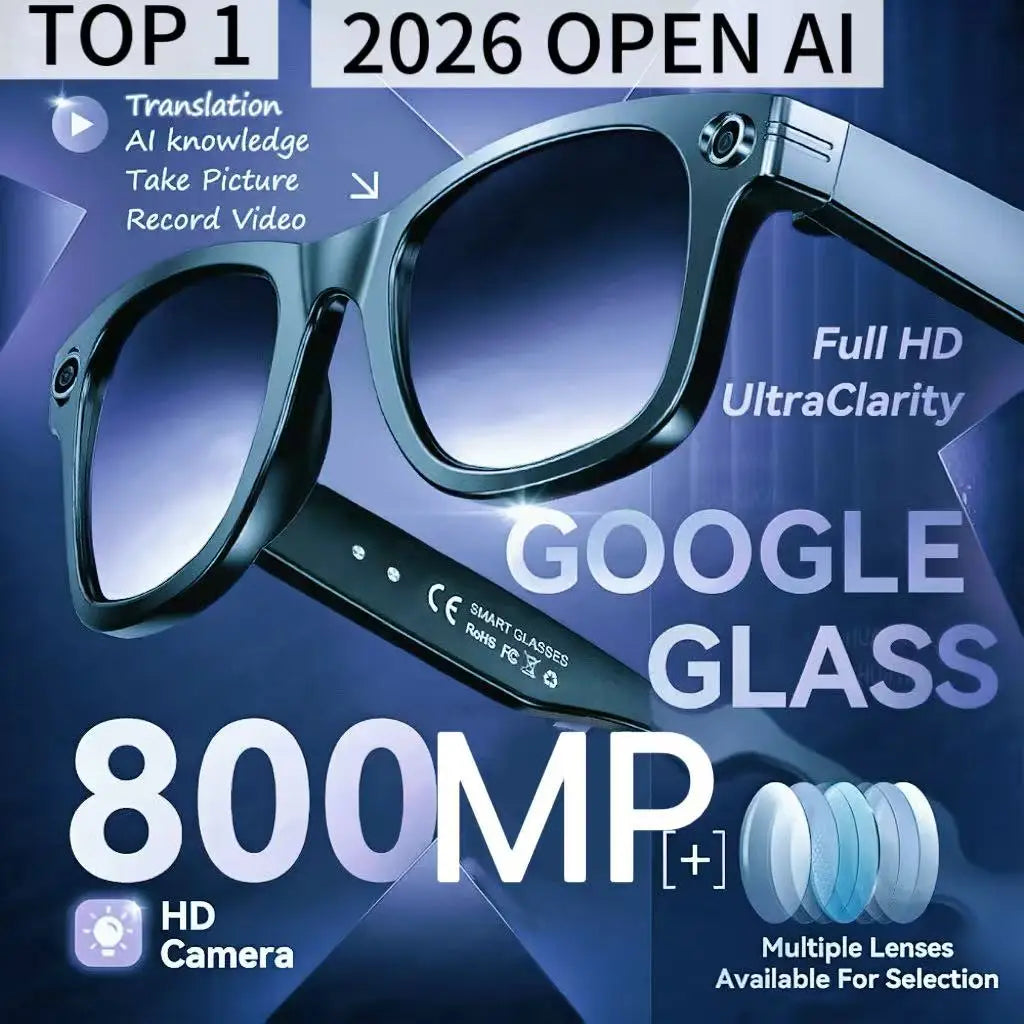 2026 AI Smart Glasses with 8MP Camera Video Recording 100+ Languages Translation Sunglasses Bluetooth Call Music Play Men Women