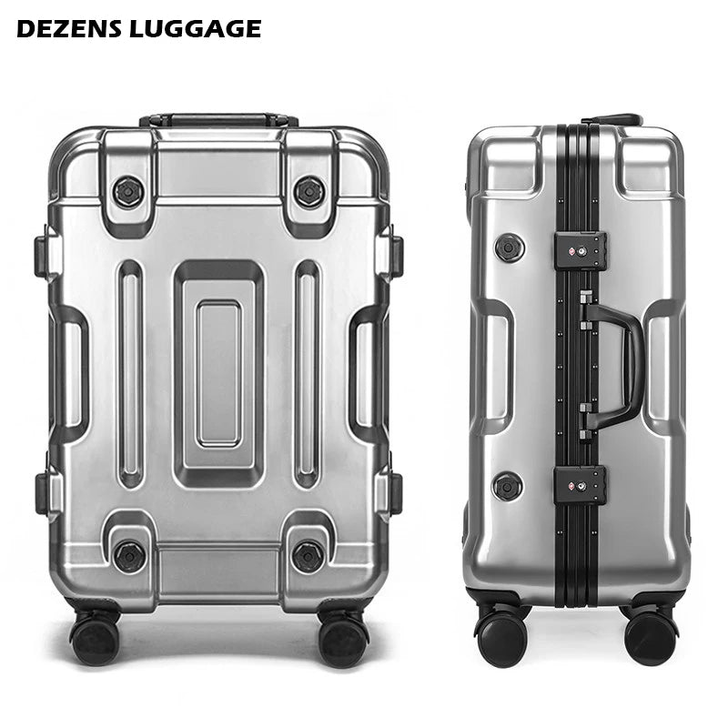 DEZENS High Quality Luggage 20/24/26/30 Inch Big-Capacity Space Silver PC Roling Luggage Spinner travel suitcase