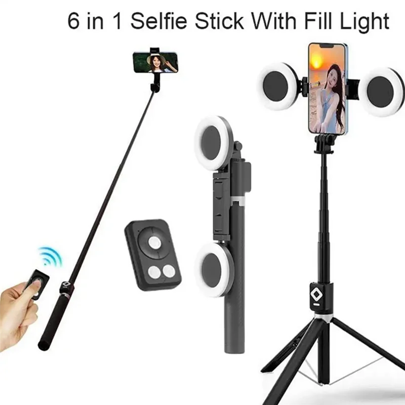 67Inch Height Selfie Stick Tripod With Light And Wireless Remote Portable Phone Tripod For Travel Cell Phone Holder Mount Pink