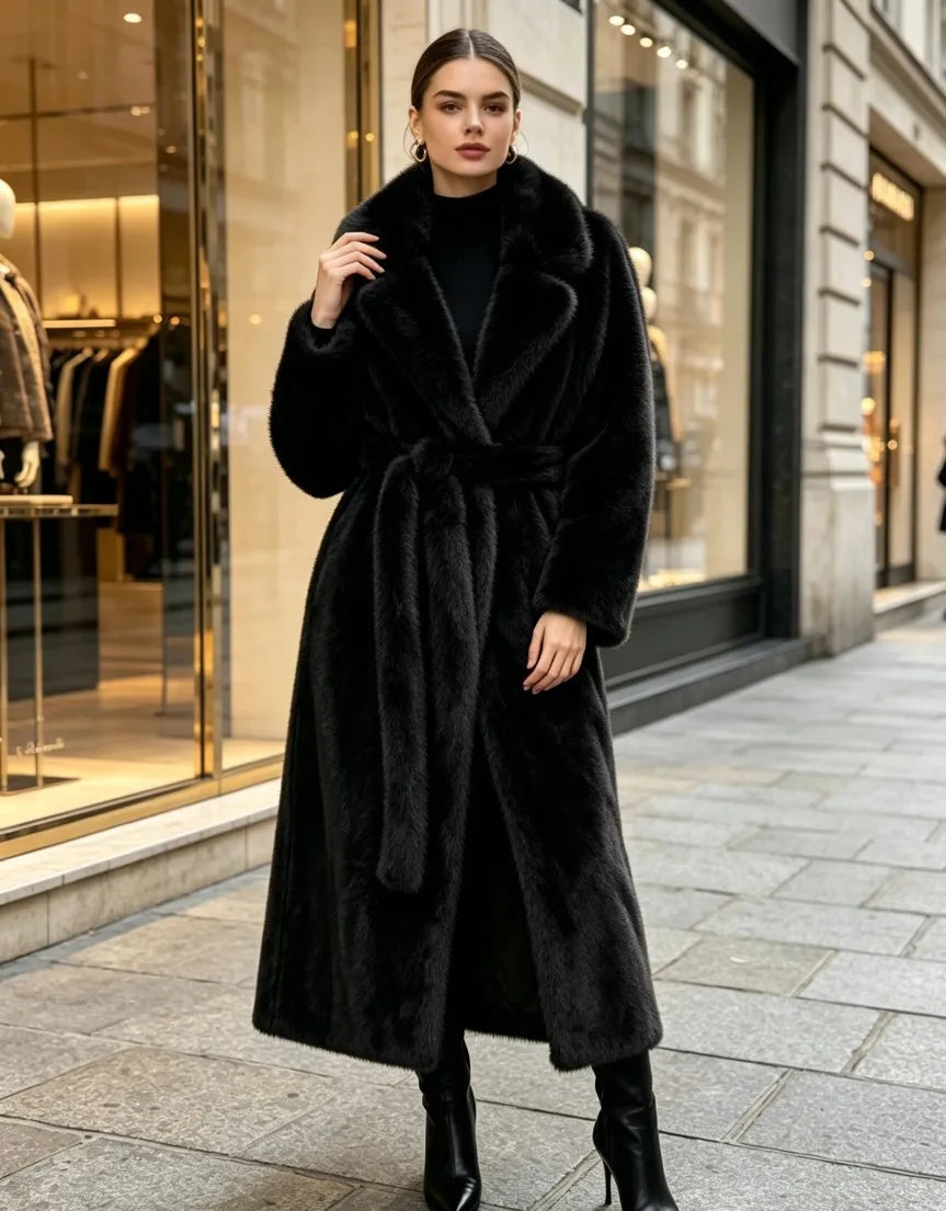 Fur Coat - X-Long Silhouette - Faux Mink Fur | KIMLUD
