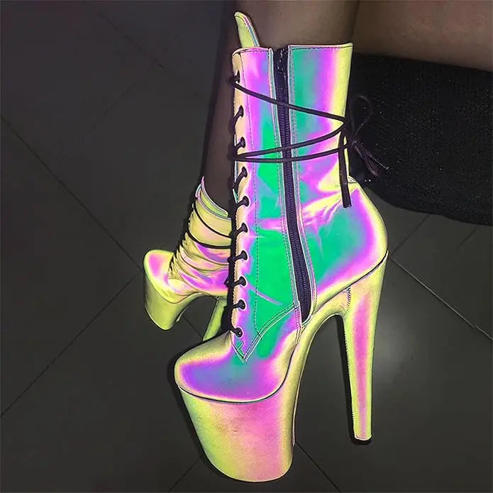 Exotic Leather Stripper Heels Boots With 20cm Platform And 8-Inch Stiletto — Black | KIMLUD