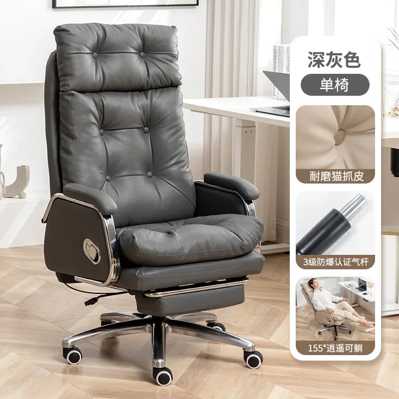 Cowhide Throne Chair Swivel Luxury Lounge Ergonomic Premium Comfort — Taupe | KIMLUD