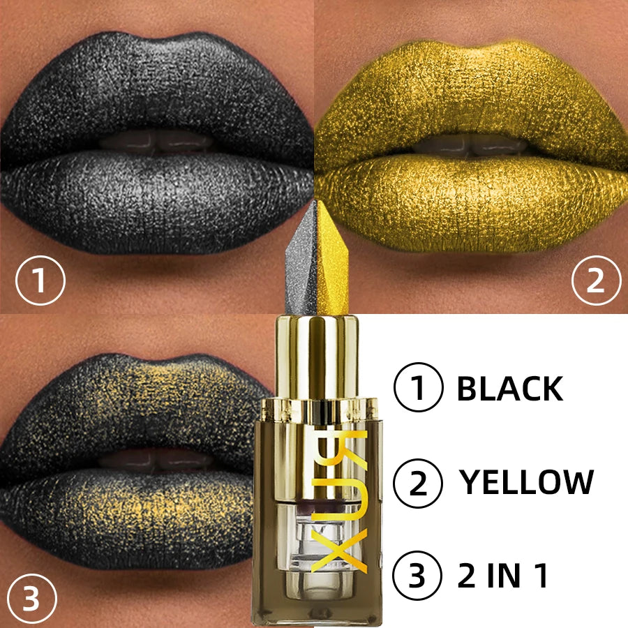 KIMLUD, 1pc Two-tone Color Glitter Lipstick Non-stick Cup Matte Black&yellow Lip or Eye Makeup Diamond Lipstick or for Eye Shadow Gifts, KIMLUD Womens Clothes