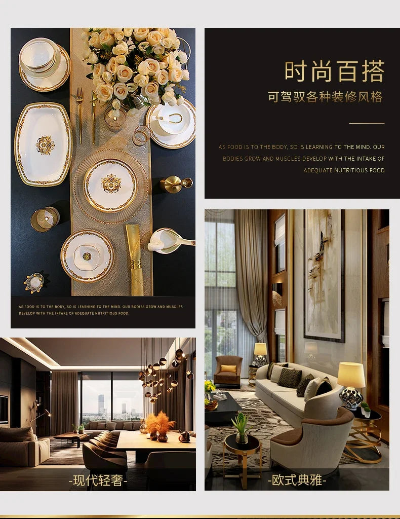 Gilded Bone China Dinnerware Set 60-Piece — Ivory | KIMLUD