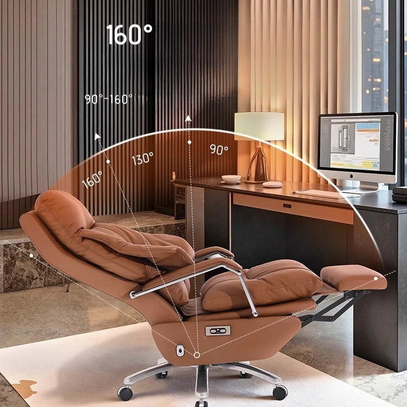 Genuine Leather Massage Chair Swivel Lift Ergonomic Office Chair — Cognac Brown | KIMLUD